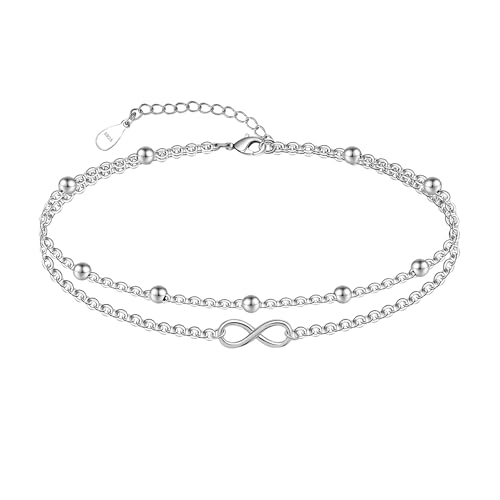 CHIC & ARTSY Infinity Fußkettchen 925 Sterling Silber Infinity geschichtetes Fußkettchen für Frauen Double Layer Infinity Fußkettchen Armband Cute Multi Layered Anklet Infinity Sign Chain Anklet von CHIC & ARTSY