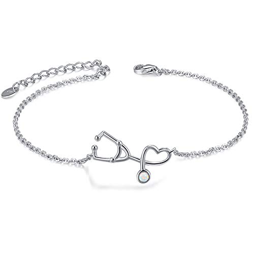 CHIC & ARTSY Krankenschwester Armbänder 925 Sterling Silber Krankenschwester Stethoskop Armband Arzt Armband RN Armbänder medizinischen Charme Armband für Krankenschwester Arzt Krankenpflege von CHIC & ARTSY