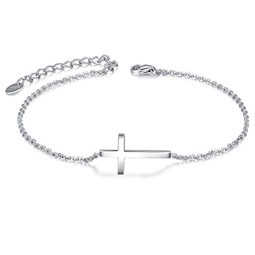 CHIC & ARTSY Kreuz Armband 925 Sterling Silber seitliches Kreuz christliche Armbänder für Frauen Glaube katholisches Armband religiöse Armbänder verstellbar von CHIC & ARTSY