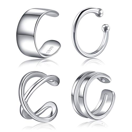 4Pcs Ear Cuff Set Damen Ohrmanschette Ohrringe 925 Sterling Silber Earcuffs Set Helix Knorpel Ohrmanschette Ohne Ohrloch Wickelohrring Fakepircings Ohr Cuffs Ohrklemme von CHIC & ARTSY