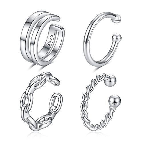 4Pcs Ear Cuff Set Damen Ohrmanschette Ohrringe 925 Sterling Silber Earcuffs Set Helix Knorpel Ohrmanschette Ohne Ohrloch Wickelohrring Fakepircings Ohr Cuffs Ohrklemme von CHIC & ARTSY