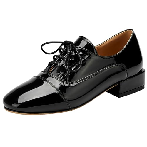 CHICMARK Damen Freizeit Oxford Schuhe/Wanderschuhe mit Niedrigen, Klobigen Absätzen (Schwarz, 43) von CHICMARK