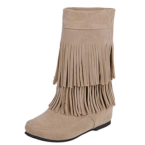 CHICMARK Damen Slip-On Keilstiefel mit Runder Spitze und Quaste Verziert (Beige, 39 EU) von CHICMARK