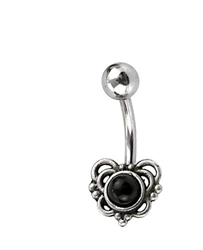 CHICNET Damen Herren Bauchnabelpiercing Nabel Bauch Bananen Piercing Curved Barbell aus Edelstahl 925 Sterlingsilber Stein, Stab 1.6x9mm, Baum Blume des Lebens Bögen Bögen Onyx von CHICNET