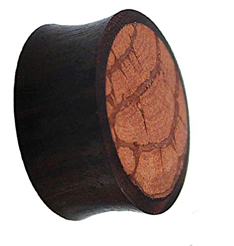 CHICNET Damen Herren Plug Flesh Tunnel Ohr Piercing Expander aus Tamarinden Holz mit Mangoholz Inlay, Double Flared, braun dunkel, 5mm bis 26mm von CHICNET