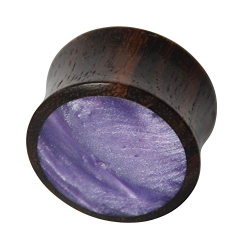 CHICNET Damen Herren Plug Piercing Flesh Tunnel Expander aus Sonoholz Holz mit Resin Inlay, lila schillernd, Double Flared, Dunkelbraun, 4mm bis 20mm von CHICNET