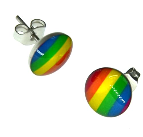 CHICNET Edelstahl Ohrstecker bunt Regenbogen rund 10mm Ohr Schmuck Chirurgenstahl unisex Männer Damen Herren LGBTQ LGBTQI queer CSD Pride Flagge Fahne Vielfalt von CHICNET