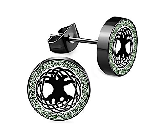 CHICNET Edelstahl Ohrstecker schwarz 8mm 10mm Viking Celtic Nordic Wikinger Norse keltisch Ohr Schmuck Chirurgenstahl Unisex weiß Tribal Männer Damen Herren Lebensbaum von CHICNET