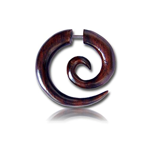 CHICNET Fake Spirale Lobe Piercing Edelstahl Ohrstecker Dehnschnecke Holz Ohrring Dehner | Dehnspirale Unisex Frauen Männer | 6mm 8mm Chirurgenstahl Steckverschluss Schraubverschluss Ohr Tribal Mini von CHICNET