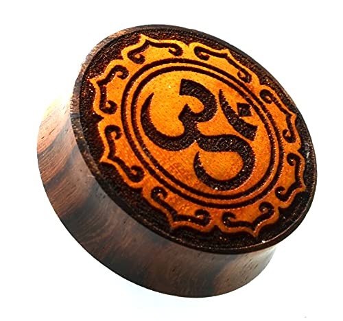 CHICNET Flesh Plug Om Symbol Zeichen Ornament Blume Holz Sonoholz Jackfrucht double flared Tunnel Expander Dehner Ohr Piercing Damen Herren Esoterik Hinduismus Meditation 08 mm von CHICNET