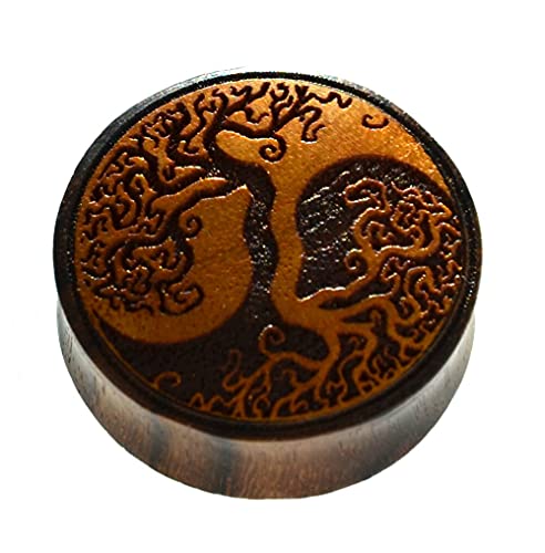 CHICNET Flesh Plug Yggdrasil Baum des Lebens Lebensbaum Yin Yang Holz Sonoholz Jackfrucht double flared Tunnel Expander Dehner Ohr Piercing Damen Herren Wikinger Viking Celtic 10 mm von CHICNET