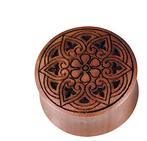 CHICNET Herz Blumen Muster Lasergravur Sawoholz Tribal Plug, Handmade Flesh Tunnel aus Holz in rotbraun mit Gravur, Double Flared Damen Herren Ohr Tubes Lobe Piercing, 4mm-30mm von CHICNET