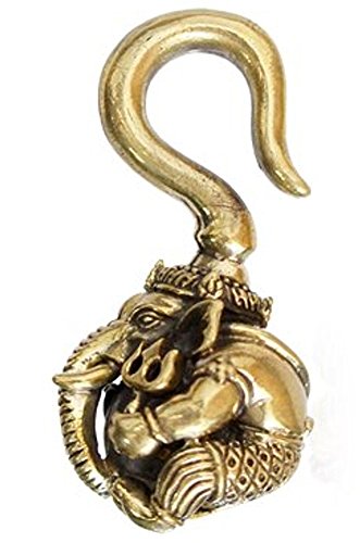 CHICNET Ohrgewicht Piercing Ganesha Messing Gold 4mm 41,5g | Lobe Dehner Expander Ohrring Ohrhänger Damen Herren Unisex Ohr Schmuck Elefant Dreizack Kobra Hook Haken von CHICNET