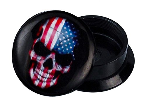 CHICNET Schraub Plug Acryl USA Totenschädel Flagge Expander Piercing Ohrschmuck Flesh Dehner Lobe Damen Herren Skull Totenkopf Gewinde Ribbed Ohrplug Unisex Schmuck von CHICNET