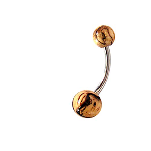 CHICNET Tamarinden Holz Bauchnabelpiercing hell Kugel Edelstahl gemasert dunkel, Kugeln Bananenpiercing Nabel Piercing Herren Damen Curved Barbell von CHICNET