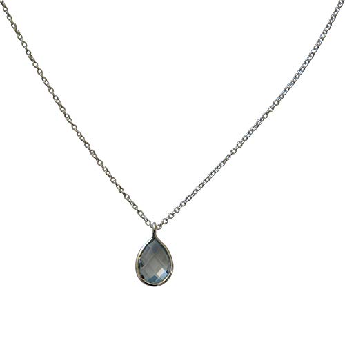 Chic-Net Damen Herren Halskette Silberkette Hals Schmuck Kette aus 925 Sterling Silber und Edelstein facettiert, rund oder Tropfen Anhänger, Karabiner Verschluss verstellbar Blue Topas Tropfen von CHICNET