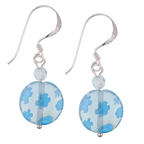 Chic-Net Muranoglas Silber Ohrringe transparent blau 10 mm Scheibe rund Blumen Glas 925er Sterling von CHICNET