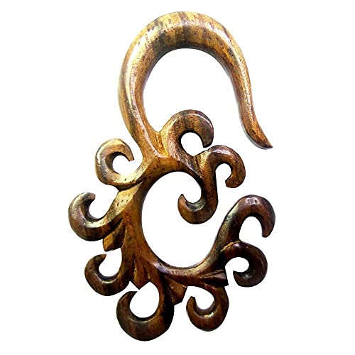 Sonoholz Piercing Holz Schnörkel Spirale Hook 6mm 8mm 10mm Dehnspirale Dehnschnecke | Tribal Handarbeit Expander Damen Herren Flesh Lobe Dehner Tunnel Ohrring Taper Dehnungsstäbe Rad von CHICNET