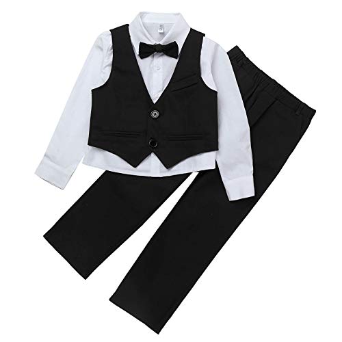 CHICTRY Kinder Baby Junge Taufanzug Langarm Hemd Mit Weste Hose 3tlg Bekleidungssets Smoking Gentleman Anzug Festlich Party Hochzeit Tauf Kleidung Schwarz 146-152 von CHICTRY