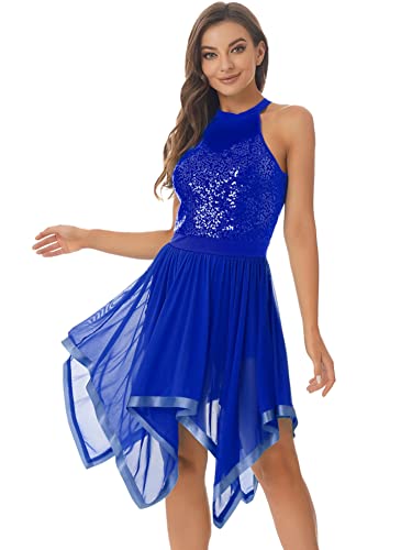 CHICTRY Ballettkleid Damen Glitzer Ärmellos Tanzkleid Mit Pailletten Neckholder Tanzbody Rückenfrei Trikot Asymetrisch Tüllrock Dancewear Royal Blau M CHICTRY Ballettkleid Damen Glitzer Ärmellos Tanzkleid Mit Pailletten Neckholder Tanzbody Rückenfrei Trikot Asymetrisch Tüllrock Dancewear Royal Blau M von CHICTRY