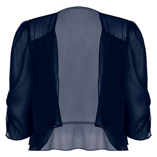 CHICTRY Chiffon Bolero Damen Bolerojacke Festlich Halbarm Elegant Jacke Leicht Transparent Offene Blazer Cardigan Strickjacke für Sommer Navy Blau 3XL von CHICTRY