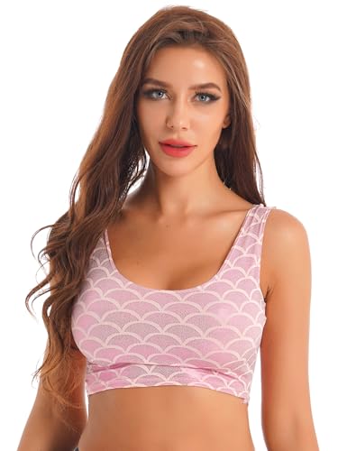 CHICTRY Damen Bikini Oberteile Meerjungfrau Bademode Fischschuppen Bikinis Top Ärmellos Badeanzug Sport BH Bra Bralette Sportswear B_Rosa Einheitsgröße von CHICTRY