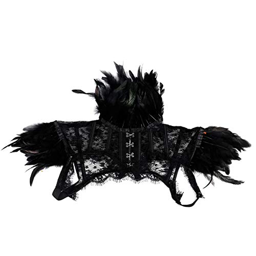 CHICTRY Damen Gotic Schwarz Feder Cape Schal Schulter Flügel Achselzucken Punk Kostüm mit hohem Kragen und vordere Haken Fasching Karneval Kostüm Schwarz X-Large von CHICTRY
