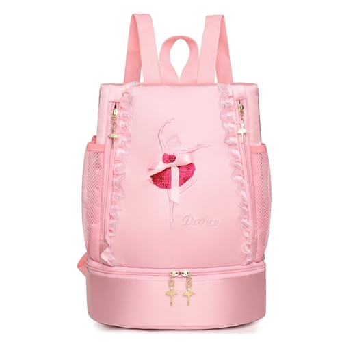 CHICTRY Kinder Prinzessin Balletttasche Rucksack Mädchen Ballerina Tanztasche Dance Bag Turnbeutel Rucksack für Mädchen Tanz Schule Rosa A Einheitsgröße von CHICTRY