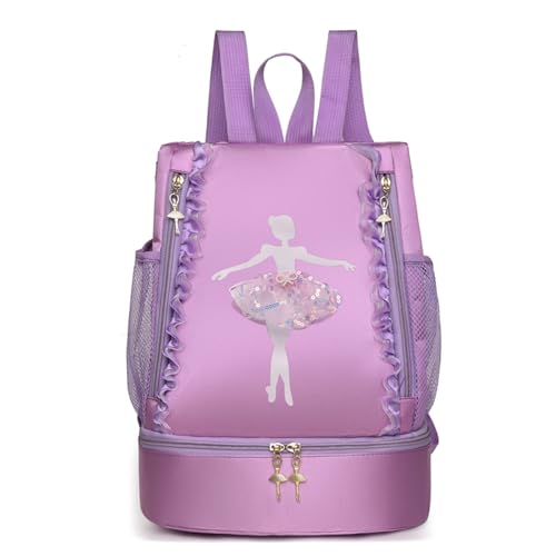 CHICTRY Kinder Prinzessin Balletttasche Rucksack Mädchen Ballerina Tanztasche Dance Bag Turnbeutel Rucksack für Mädchen Tanz Schule Violett B Einheitsgröße von CHICTRY