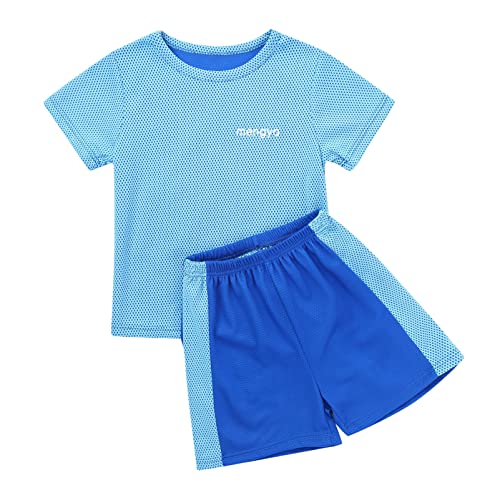 CHICTRY Kinder Jungen Mädchen Trainingsanzug Baby Jogginganzug Kurz Sport Set Freizeit Kleidung Shirt Jacke mit Sportshorts Hose Gr. 68-116 Z Blau H 92-98 von CHICTRY