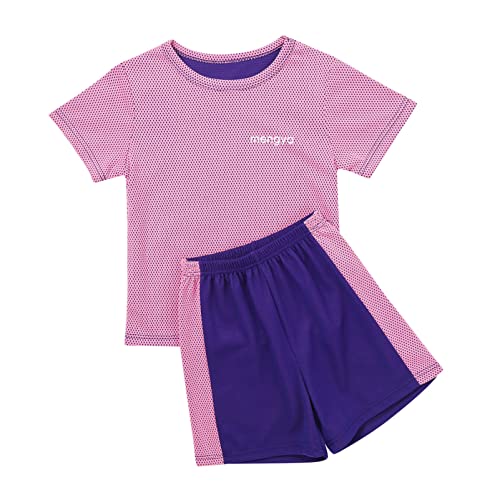 CHICTRY Kinder Jungen Mädchen Trainingsanzug Baby Jogginganzug Kurz Sport Set Freizeit Kleidung Shirt Jacke mit Sportshorts Hose Gr. 68-116 Z Violett H 140-146 von CHICTRY