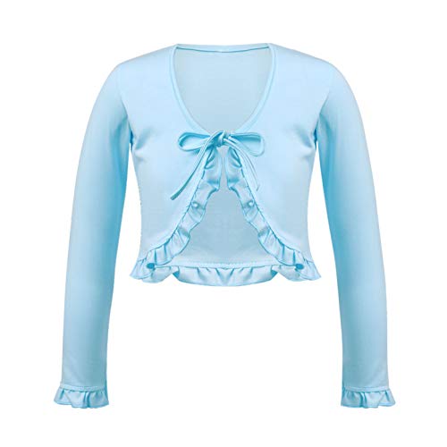 CHICTRY Kinder Mädchen Langarm Jacke Ballettjacke Schulterjacke Bolero Tops Tanz Hochzeit Tauf Jacke Ballett Kleidung Baumwolle 2-12 Jahre Hell Blau B 110-116 von CHICTRY