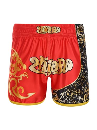 CHICTRY MMA Kids Boxing Shorts Junge Kurze Hose Kinder Boxen Fitness Kampfsport Muay Thai Trainingshose Sportswear Rot 134-140 von CHICTRY