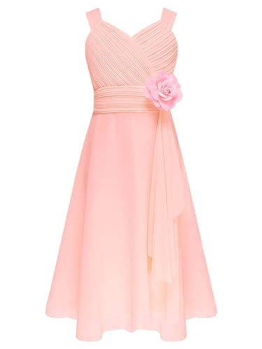 CHICTRY Kinder Mädchen Kleider Ärmellos Blumen Partykleid A Linien Festlich V-Ausschnitt Ballkleid Party Geburtstag Rosa 170-176 von CHICTRY