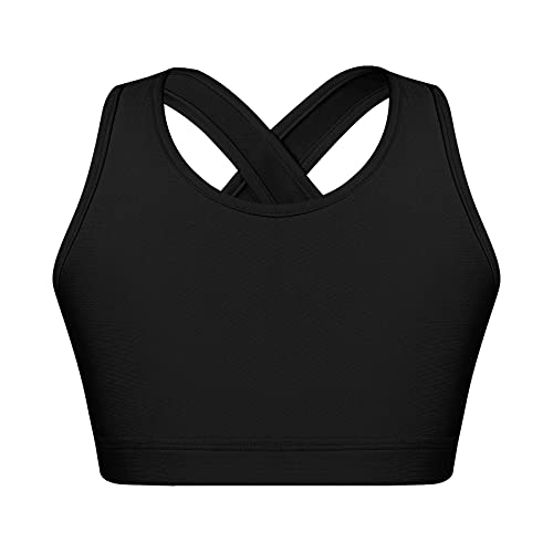 CHICTRY Mädchen Top Bauchfrei Oberteile Yoga Bustier Bralette Sport BH ohne Bügel Kinder Tank Top Ballett Tanz Unterwäsche Strech Gr. 98-164 Schwarz E 134-140 von CHICTRY