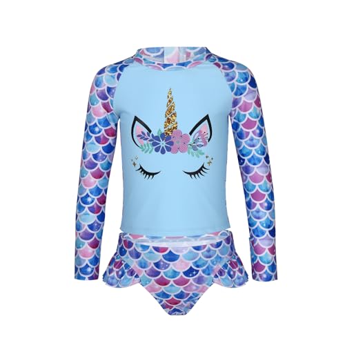 CHICTRY Mädchen Zweiteiler Badeanzug UV-Schutz Meerjungfrau Bademode Langarm Rash Guard Tankini Fischschuppen Badeshirts mit Badeslip Swimwear Gr.92-128 Bunt 134-140 von CHICTRY