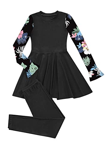 CHICTRY Muslimischen Badeanzug Kinder Mädchen Full Cover Bescheiden Islamische Tops mit Badehose UV-Schutz Schwimmanzug Burkini Hijab Surfen Kleidung Schwarz A 158-164 von CHICTRY