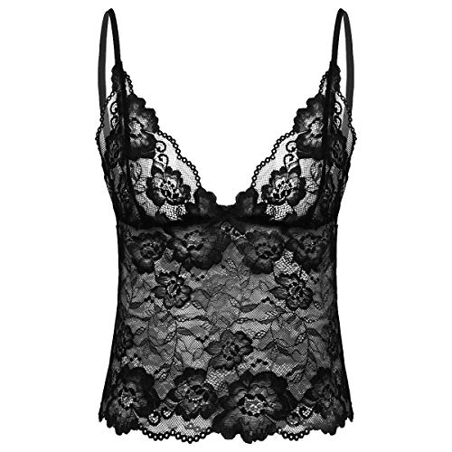 CHICTRY Sissy BH Herren Spitze Dessous Top Bralette Unterhemd Unterwäsche Leopard Tank Top Lingerie Nachtwäsche Gr. M-XL Schwarz lace M von CHICTRY