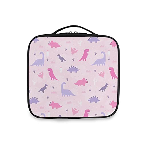 CHIFIGNO Bright Cool Dinosaurier Grunge Kosmetiktasche Make-up Tasche Moderne Reise Make-up Kosmetik Fall Tragbare Reise Zubehör Organizer für Frauen Schmuck Kosmetik Make up Pinsel, Cartoon Rosa und von CHIFIGNO