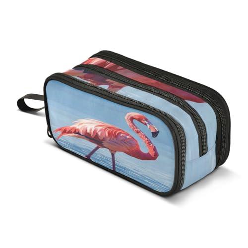 CHIFIGNO Federmäppchen, Motiv: Flamingo, stehend im Wasser, großes Fassungsvermögen, Kinder-Federbox für Erwachsene, Mädchen, Damen, Herren, Jungen, Kosmetiktasche, Stift-Organizer von CHIFIGNO