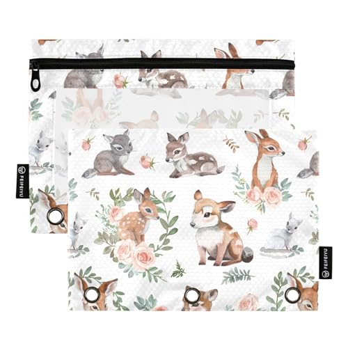 CHIFIGNO Federmäppchen mit Aquarell-Tieren und Rosen, 3 Ringbücher, 2 Stück, Bürobedarf mit transparentem Fenster, für Kinder, Teenager, Mädchen, Erwachsene, Studenten CHIFIGNO Federmäppchen mit Aquarell-Tieren und Rosen, 3 Ringbücher, 2 Stück, Bürobedarf mit transparentem Fenster, für Kinder, Teenager, Mädchen, Erwachsene, Studenten von CHIFIGNO