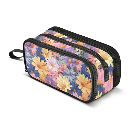 CHIFIGNO Federmäppchen mit Gänseblümchen-Motiv, großes Fassungsvermögen, Kosmetiktasche, Stift-Organizer für Mädchen, Jungen, Teenager, Männer, Frauen von CHIFIGNO