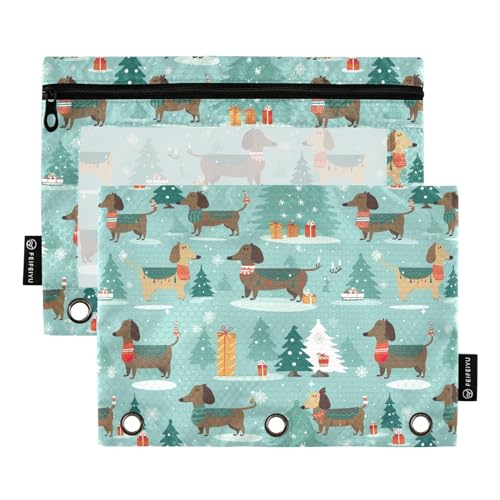 CHIFIGNO Federmäppchen mit Weihnachtsdackeln, 3-Ringbuch mit transparentem Fenster, Federmäppchen für Kinder, Teenager, Mädchen, Erwachsene, Studenten, 2 Stück CHIFIGNO Federmäppchen mit Weihnachtsdackeln, 3-Ringbuch mit transparentem Fenster, Federmäppchen für Kinder, Teenager, Mädchen, Erwachsene, Studenten, 2 Stück von CHIFIGNO