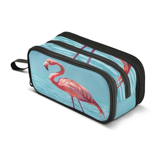 CHIFIGNO Federmäppchen mit pinkem Flamingo, stehend im Wasser, großes Federmäppchen, Federmäppchen für Erwachsene, Mädchen, Damen, Herren, Jungen, Kosmetiktasche, Organizer-Tasche von CHIFIGNO