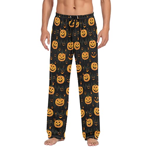 Lustige Halloween Kürbisse Herren Pyjamahose Leichte Schlafhose mit Taschen Weiche Lounge Pyjamahose, Lustige Halloween-Kürbisse, Medium von CHIFIGNO