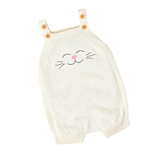 CHISHAYA Neugeborenes Baby stricken Cartoon Katze Strampler Baumwolle ärmellos Junge Mädchen Pullover Kleidung Baby Overall jumpsuit mädchen 140 kurz (#C-White, 0-3 Months) von CHISHAYA