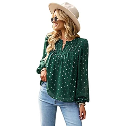 CHOUBAGUAI Damen Babydoll Shirt V Ausschnitt Chiffon Oberteil Sommer Tops Casual Loose Button Up Langarm Flowy Shirt Shirt - Dunkelgrün, XL CHOUBAGUAI Damen Babydoll Shirt V Ausschnitt Chiffon Oberteil Sommer Tops Casual Loose Button Up Langarm Flowy Shirt Shirt - Dunkelgrün, XL von CHOUBAGUAI