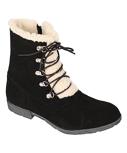 CHSHOER Damen Niedrige Absätze Winter Denim Baumwolle Stiefel(Schwarz,38.5) von CHSHOER