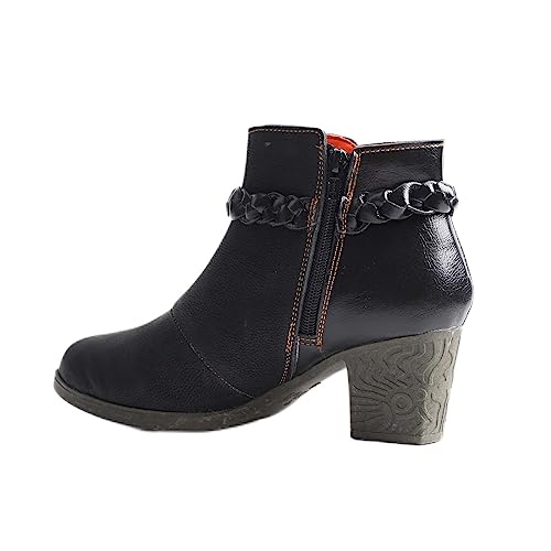 CHSHOER Damen Stiefeletten aus gewebtem Leder mit Blockabsatz(Schwarz,37) von CHSHOER