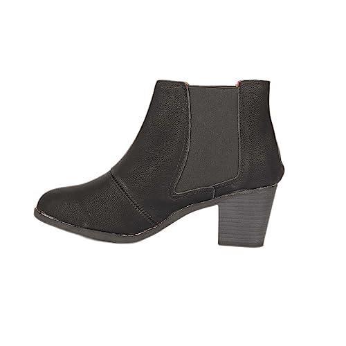 CHSHOER Klassische vielseitige Damen Stiefeletten 6cm Blockabsatz(Schwarz,38.5) von CHSHOER